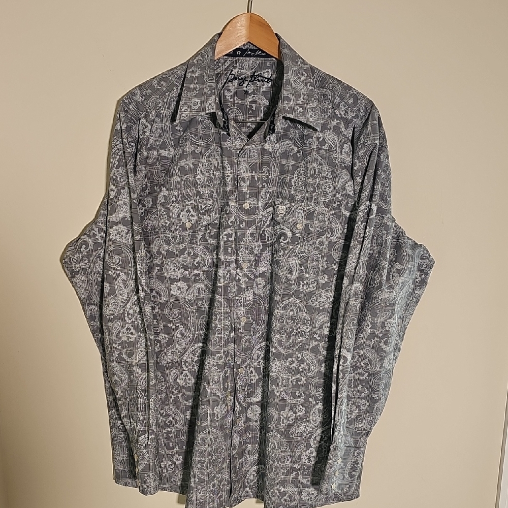 George Strait Steel Paisely Mens Long Sleeve‎ Shirt. White Snap Buttons. XL